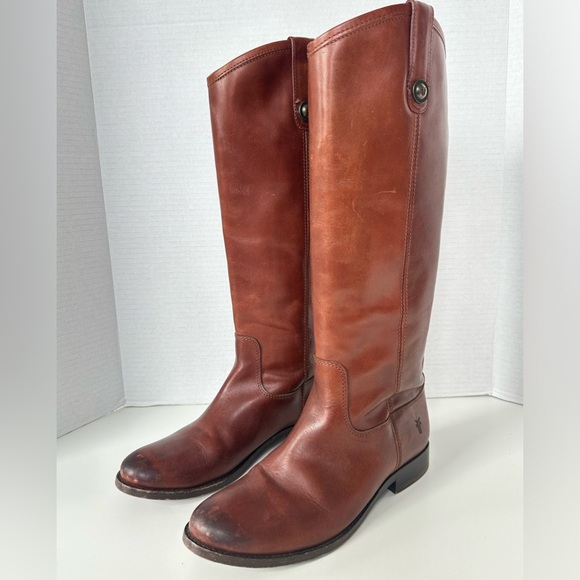 FRYE Melissa Button Cognac Brown Tan Tall Equestrian Riding Style Boots size 6.5 - Picture 3 of 11